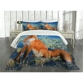 thumbnail image 3 of Ambesonne Fox Quilted Bedspread Set 3 Pcs, Serene Cold Autumn Field, King Size, Blue White Orange, 3 of 5