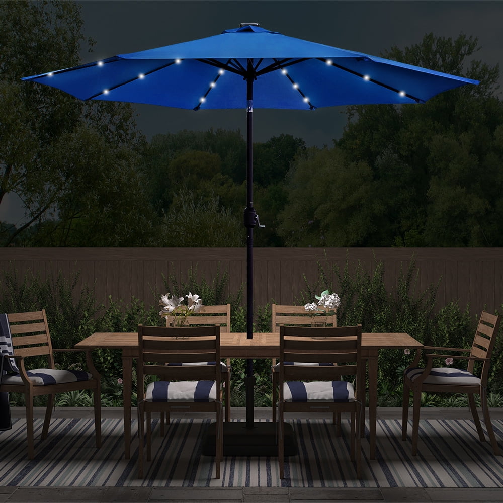 Abble 9 Feet Crank & Tilt Lighted Patio Umbrella-Blue
