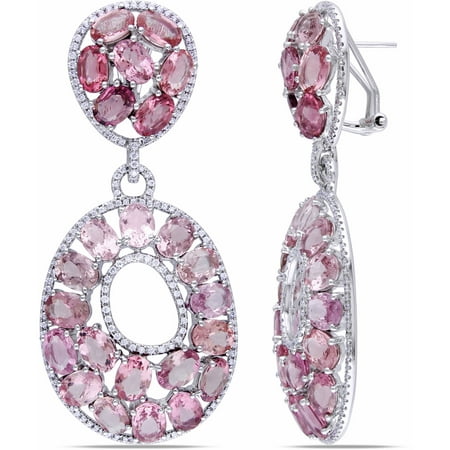 Tangelo 40-4/5 Carat T.G.W. Pink Tourmaline and 1-1/2 Carat T.W. Diamond 14kt White Gold Dangle Earrings