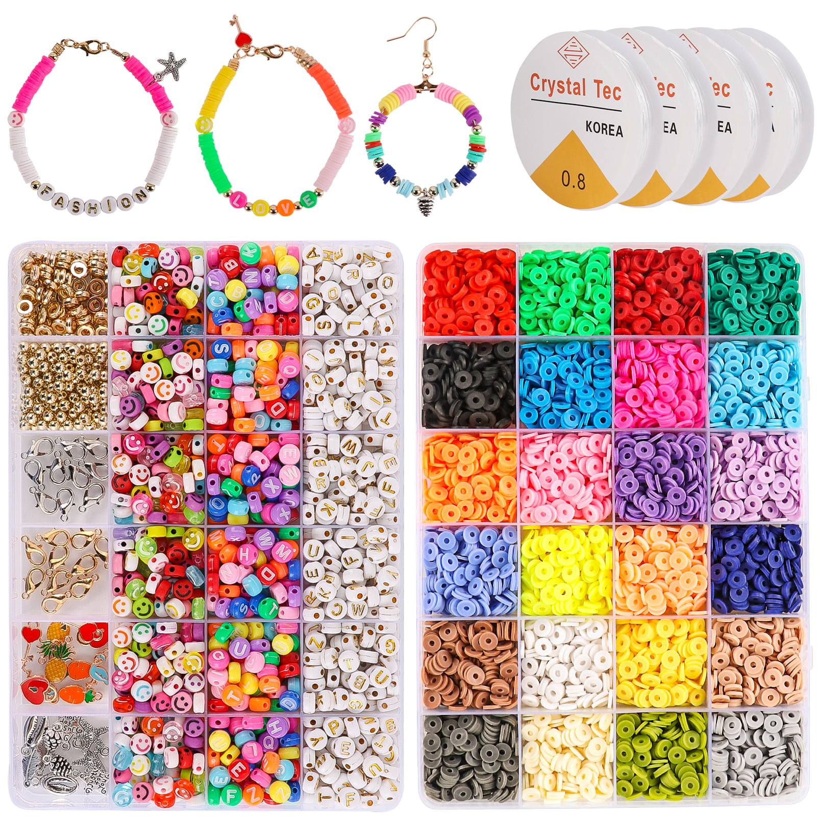 Koralakiri 7384pcs Polymer Flat Clay Beads Kit 24 Colors 6mm Diy Bracelets Necklaces Earrings 