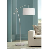 Possini Euro Design Raymond Modern 69" Tall Arc Floor Lamp with Smart Socket Raymond Nickel Adjustable Off-White Shade for Living Room