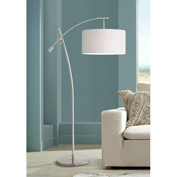 Possini Euro Design Raymond Modern 69" Tall Arc Floor Lamp with Smart Socket Raymond Nickel Adjustable Off-White Shade for Living Room
