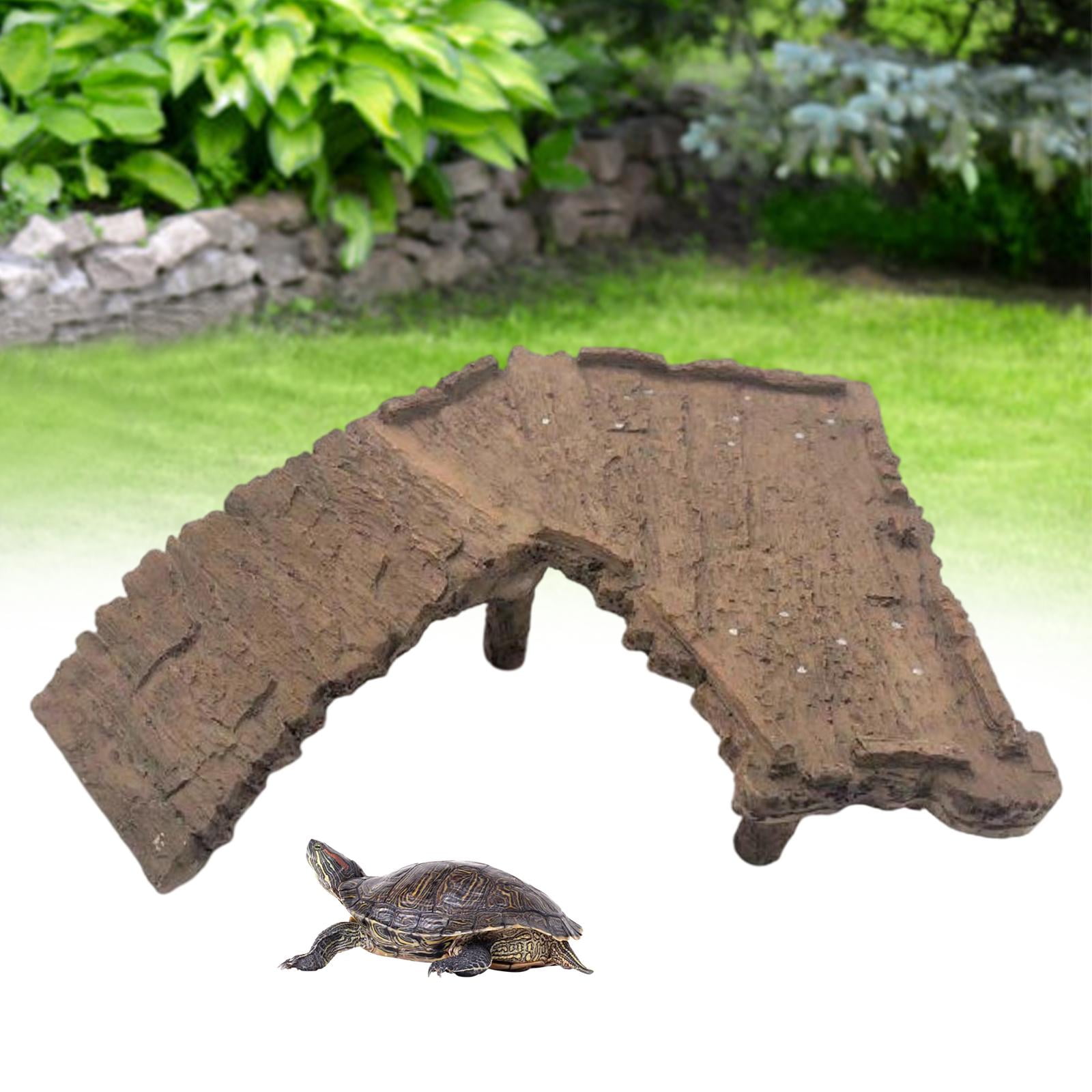 Resin Turtle Terrapin Dock Tortoise Basking Platform with Ramp Ornament Durable Friendly for Terrarium Tank Cave Hide-Out easy to clean, 21.5x7x6cm A