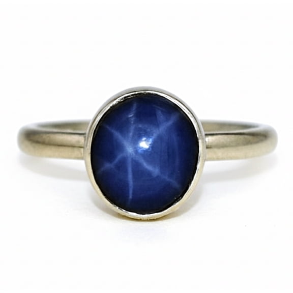Blue Star Sapphire Ring, 925 Sterling Silver, Blue Sapphire Round Statement Ring, Minimalist Jewelry