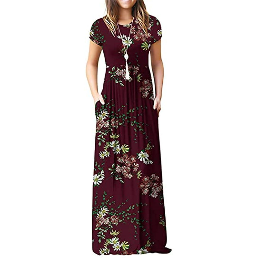 Aiyino Women's Short Sleeve Plain Maxi Dresses Casual Long Dresses