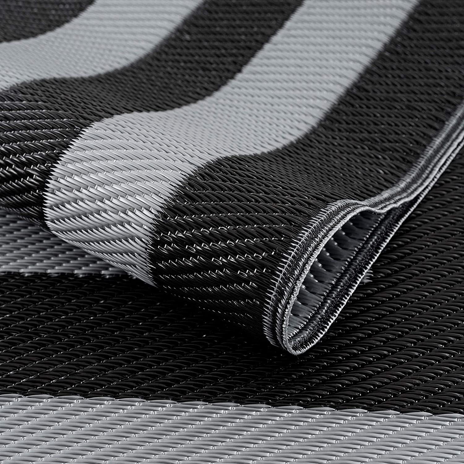Playa Rug Paris Lightweight Reversible Recycled Plastic Outdoor Floor Mat/Rug Black&Gray 8'x10' 8' x 10'