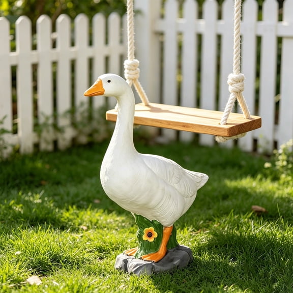 Porch Goose Statue Cygnus, Resin Hollow Plastic Garden Gooses With Stones Base With Sand-Fillable Designs, Garden Lawn Yard Decor Spring Home Decor Sculpture