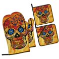 PUREYAH Oven Mitts And Pot Holders Sets, Kitchen Skull and Crossbones