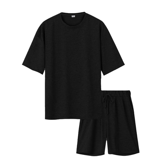 Afdoent Mens Two Piece Outfits Men's Casual Short Sleeve Round Neck Suit Set Comfortable Summer Spring Outfit Lightweight Breathable Summer Beach Vacation Outfits