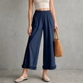 thumbnail image 4 of Dolkfu Cropped Women'S Pants Blue Ruffle Wide-Leg Mid-Waist Joggers Pants Elastic Waist Modern Solid Loungewear Pants Navy,Xxxl, 4 of 6