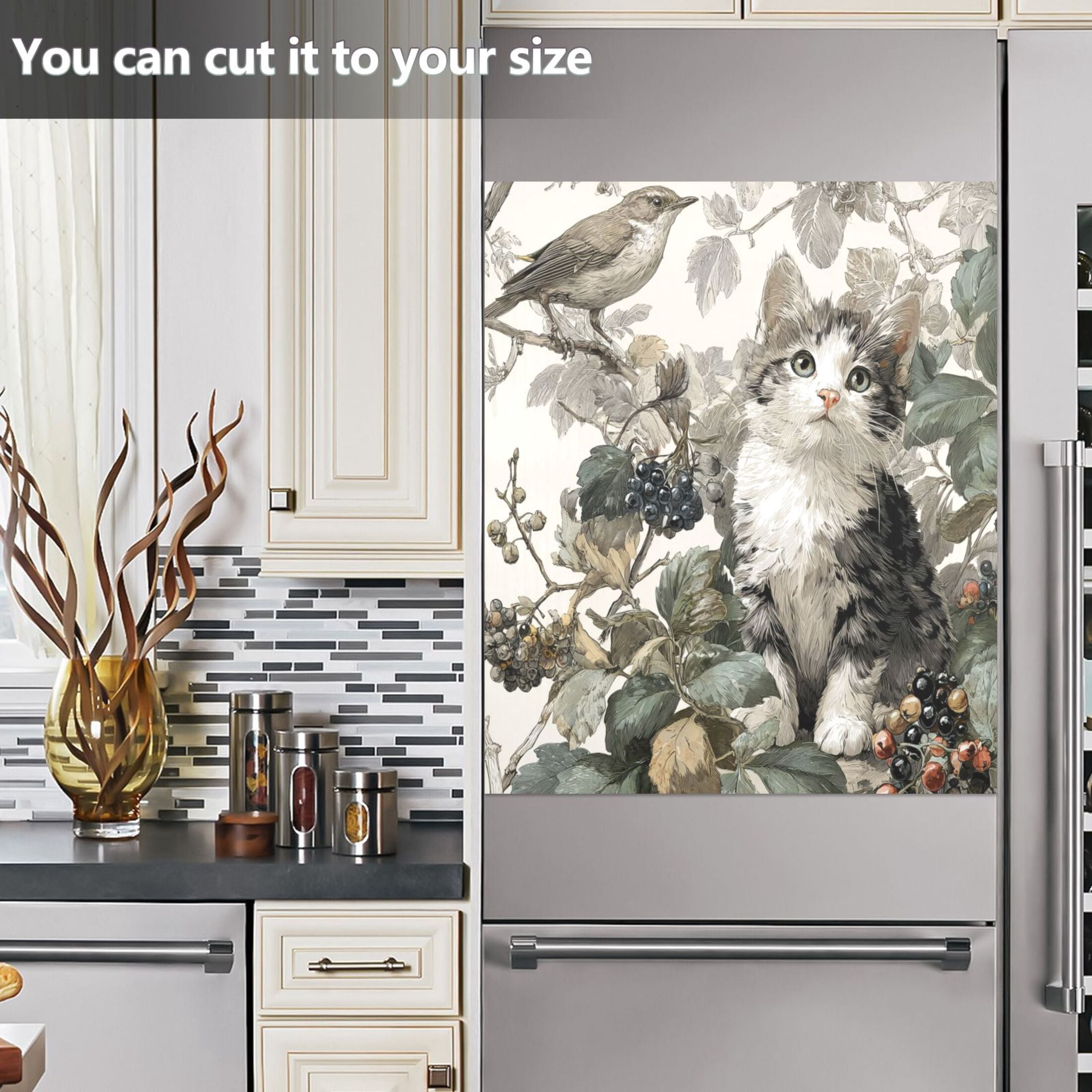 Dishwasher Sticker Magnetic Dishwasher Sticker Magnetic Decorative Sticker Refrigerator Sticker Dishwasher Decorative Stickers Cute Cat and Bird