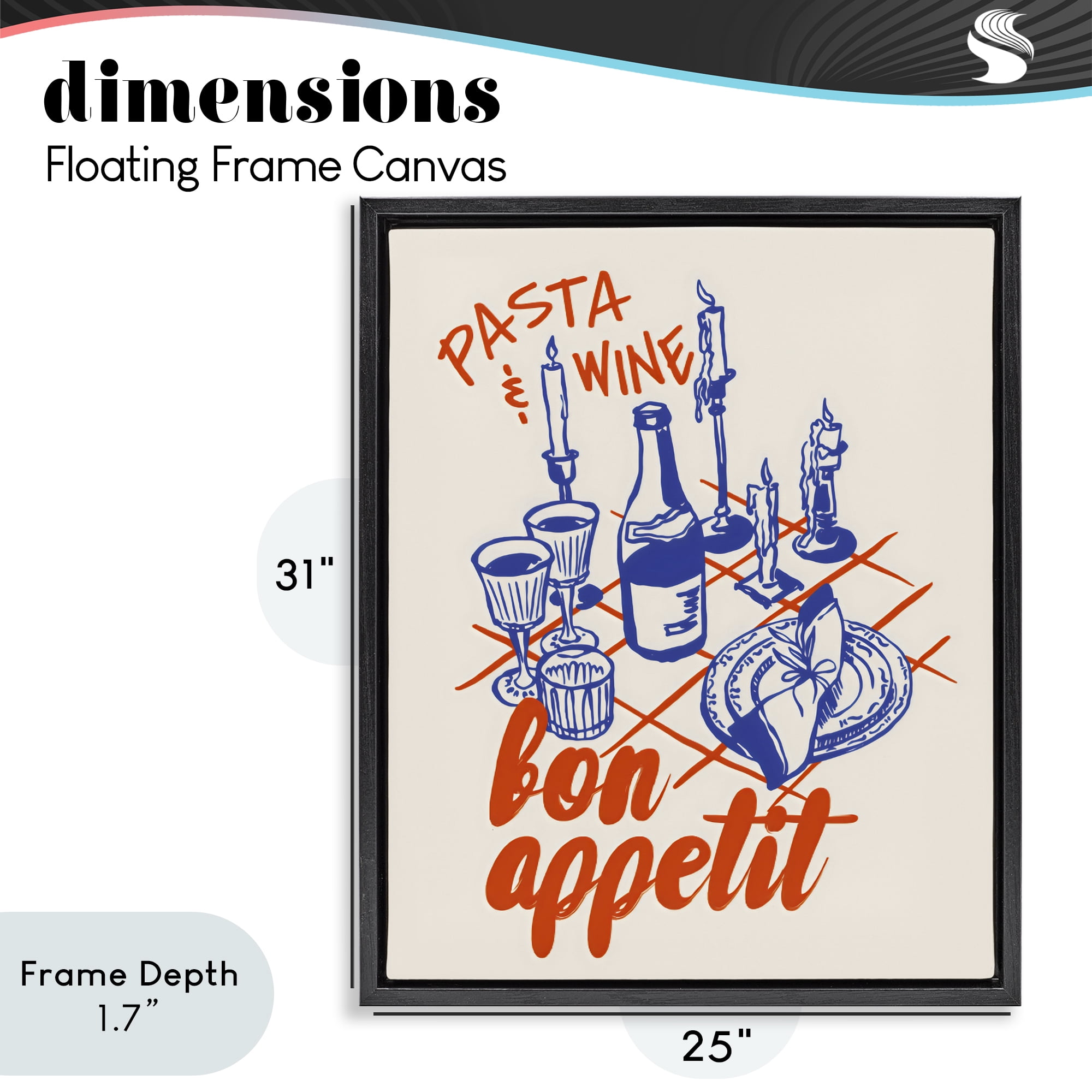Stupell Industries Pasta & Wine Bon Appetit Black Framed Floater Canvas Wall Art, design by The Prints Vibe
