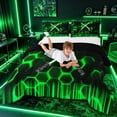 thumbnail image 3 of meiyoeat Neon Lights Full Size Comforter Sets for Boys, Sci-Fi Green Gaming Bedding Sets, Black Reversible 3pcs, 1 Comforter and 2 Pillowcases, 3 of 6