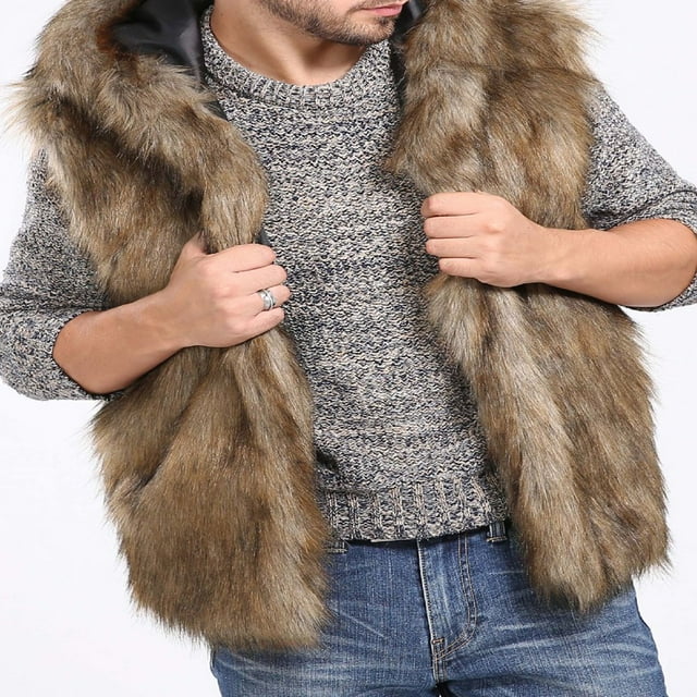 Gilet Sans Manches pour Hommes avec Fausse Fourrure de Luxe et Capuche
