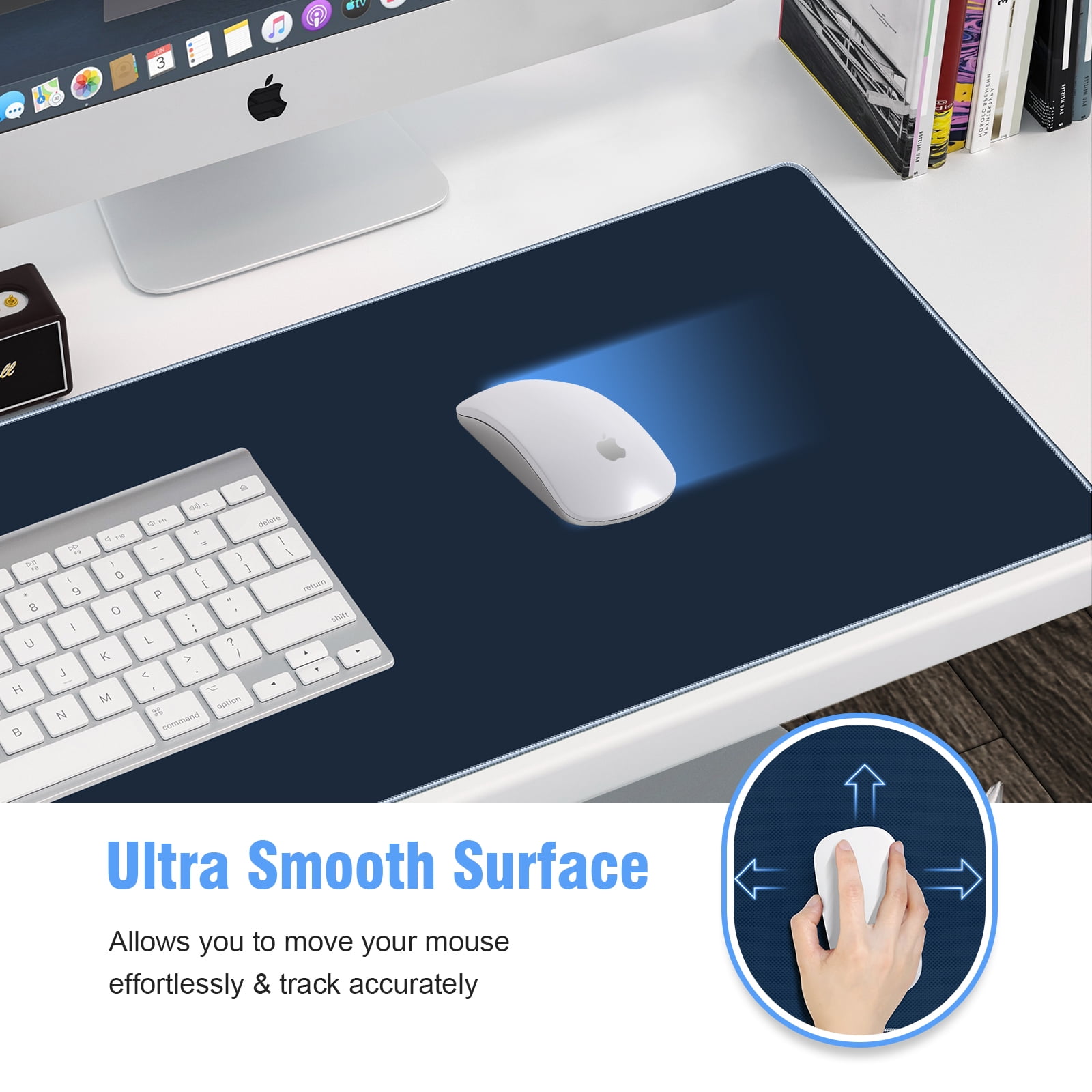 Winsing Premium Office Desk Pad, Large Non-Slip Mouse Pad with Comfort Support for Home and Office, 35.4"x15.7",Navy  blue.