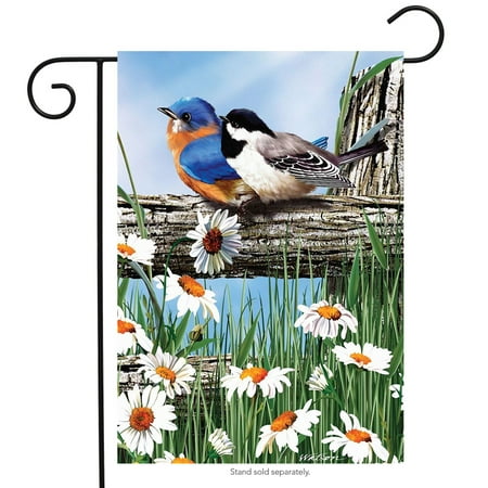 spring break birds garden flag bluebird chickadee daisies 12.5