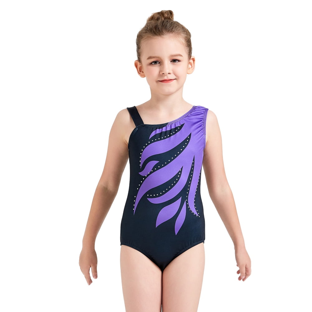 Kids Girls Gymnastics Leotards Children Sleeveless Stripe Dancewear Bodysuits 