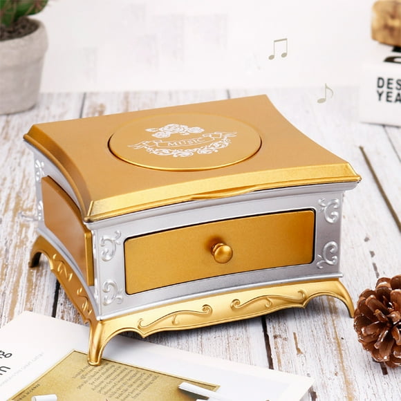 Educational Toys,Pretend Play Toys for Toddlers,Dress Up Toys,Educational Toy for 1 Year Old Boys Girls, Plastic Classical Dresser Rotating Girl Music Box with Makeup Mirror-layer Drawer Music Box