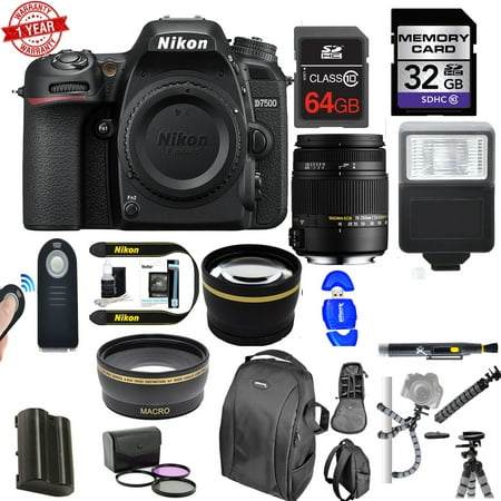 Nikon D7500 20.9MP DX-Format 4K Ultra HD Digital SLR Camera Body + Sigma 18-250mm F3.5-6.3 DC OS HSM Macro Lens 128GB Accessory