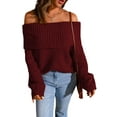 thumbnail image 3 of Seyurigaoka Off-Shoulder Sweaters for Women Slim Fit Long Sleeve Knit Pullovers Cold Shoulder Sweaters Jumper Tops Streetwear, 3 of 5