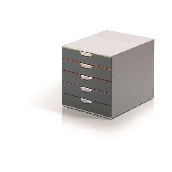 Durable Office Produits 760527 Varicolor 5 Tiroirs Boîte de Rangement de Bureau & 44; Gris & Multi Couleur