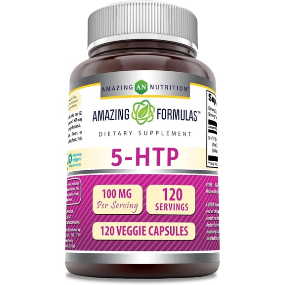 Amazing Formulas 5-HTP (Hydroxytryptophan) 100 Mg Per Serving 120 Veggie Capsules Supplement | Non-GMO | Gluten Free