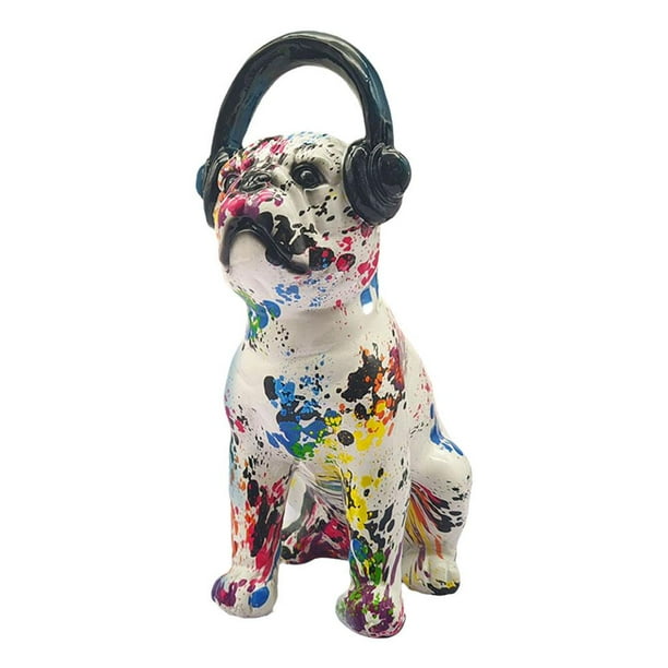 Escultura de bulldog con grafiti pintado moderno, estatua artística de resina artesanal El 13x21x30CM