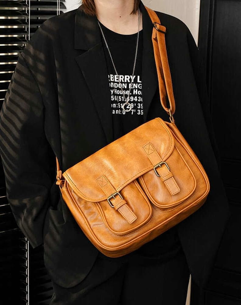 HLSOHJP Crossbody Messenger Bag for Men Women Vintage Shoulder Bags Tote Purse Satchel Handbags with Adjustable Strap