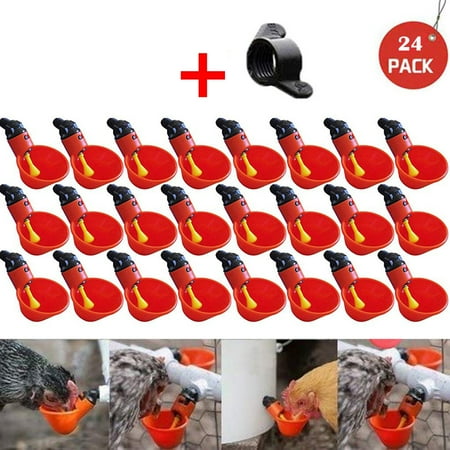 Kiplyki Feed Automatic Bird Coop Poultry Chicken Fowl Drinker Water Drinking Cups 24Pcs