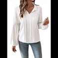 thumbnail image 2 of Blusa Informal Plisada de Larga con Cuello en V y Mangas Abullonadas para Mujer, Estilo Túnica Holgada de Negocios. S, 2 of 10