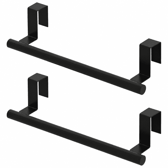 Stainless Steel Cabinet Door Towel Bar 9 Inch, No-Drill Kitchen Dish Towel Rack Matte Black 2-Pack