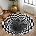 thumbnail image 3 of Abstract Plaid Washable Round Area Rug 6 ft, Black White Checkered Spiral Illusion Tunnel Interior, Soft Non Slip Rugs Stain Repellent Indoor Felt Carpet for Living Dining Room Bedroom Home Office, 3 of 9