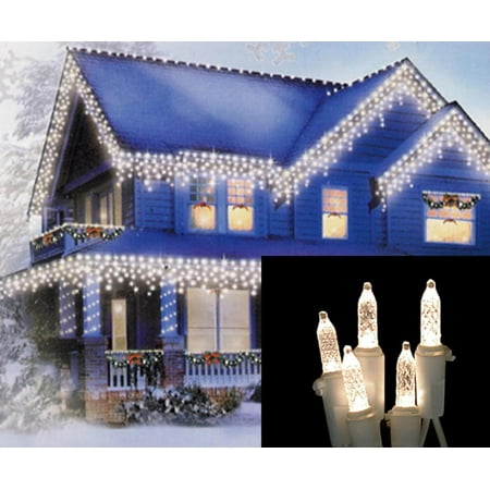 - Set of 70 Warm White LED M5 Icicle Christmas Lights – White Wire