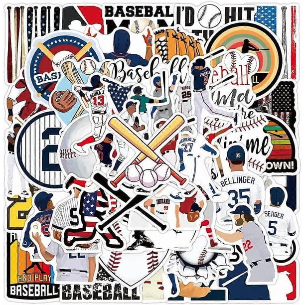 Baseball Sports Stickers, Baseball Accessories, 50Pcs Hapiuen Vinyl Waterproof Stickers Pack for Water Bottle, Skateboard, Helmet Decals(Baseball)