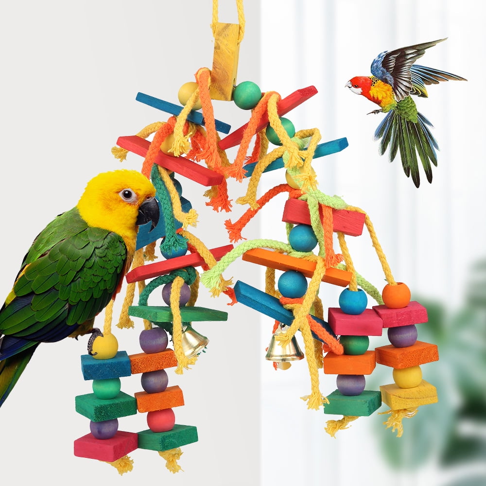 Parrots Standing Perch Pet Birds Hanging Holder Small and Medium Bird Cotton Rope Swing Soft Ring Bed for Parrot Parakeets Conures Macaws Cockatiels Love Birds