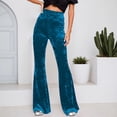 thumbnail image 2 of QHFBli Women's Velvet Elastic Waist Flare Leg Palazzo Long Pants Stretchy Slim Bell Bottom Trousers Palazzo Casual Pants, 2 of 6