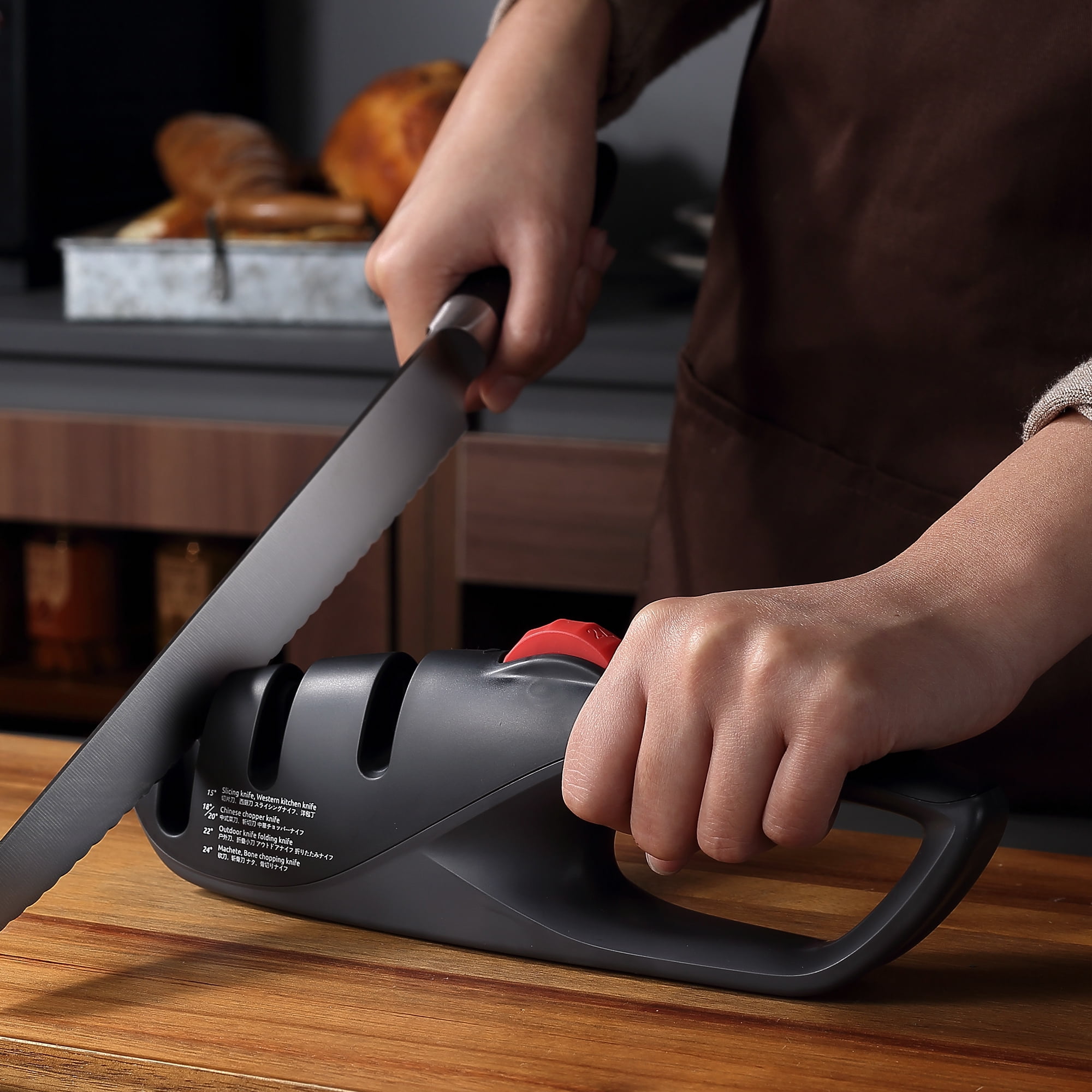 MITSUMOTO SAKARI Japanese Adjustable 5-Angle Knife Sharpener, 3-Stage Kitchen Knife Sharpeners For Kitchen Scissors And Knives, Professional Sharpening Tool With Angle-Lock Technology