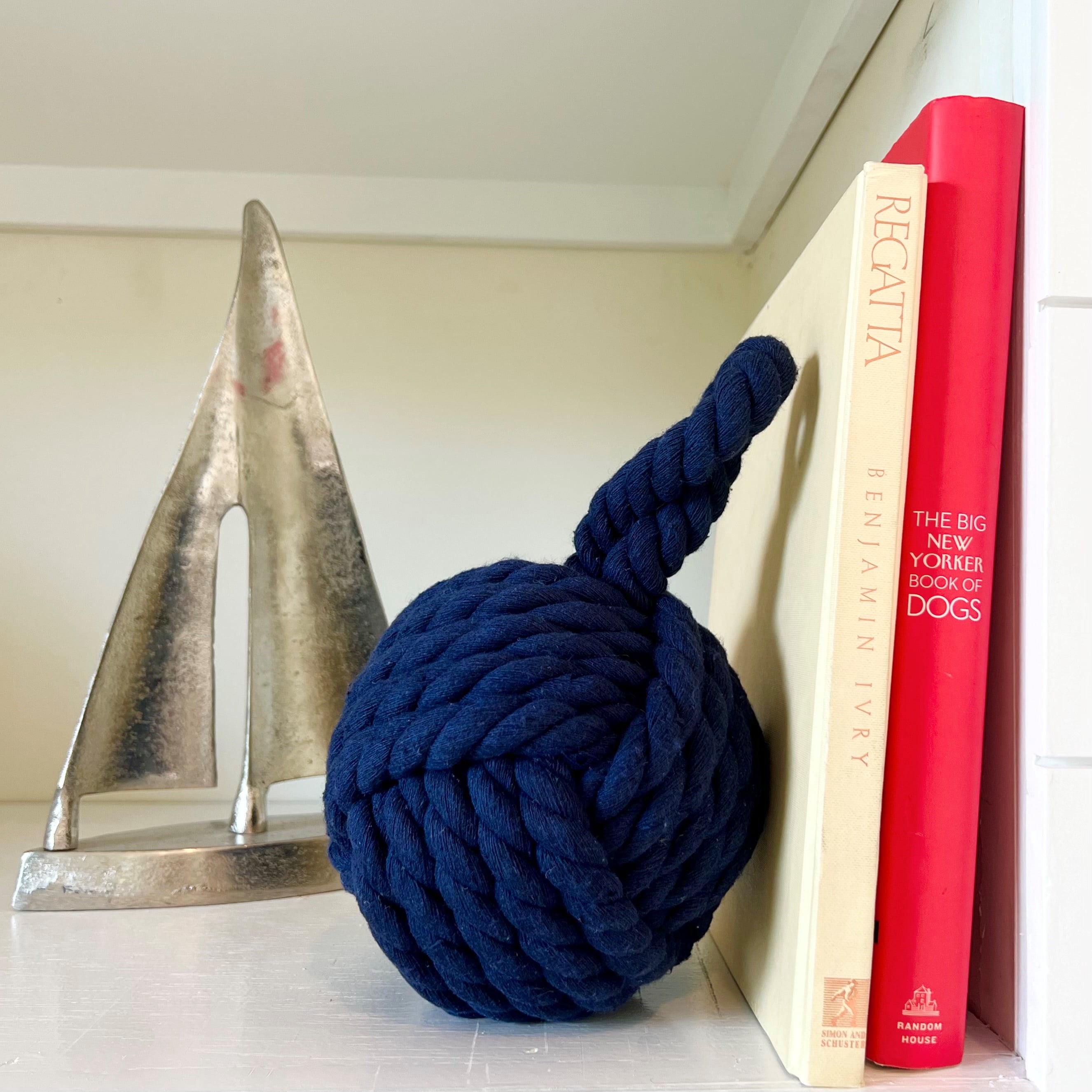 Nautical Rope Knot Door Stop, Royal Blue, Cotton, Handmade, 6 Inches, Weighted