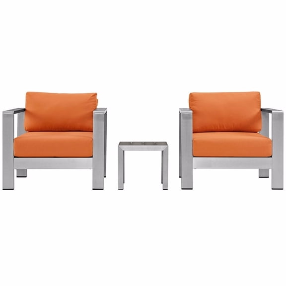 Shore 3 Piece Outdoor Patio Aluminum Sectional Sofa Set, Silver Orange