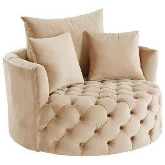 Bowery Hill Contemporary Accent Chair with Swivel in Beige Velvet