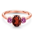 thumbnail image 3 of Gem Stone King 18K Rose Gold Plated Silver Ring Oval Garnet and Pink Moissanite (1.96 Cttw), 3 of 6