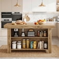 thumbnail image 3 of Fnova 55" 3-Tier Kitchen Island with Storage Shelf, Farmhouse Wooden Stationary Island Table with Large Worktop for Kitchen, Light Brown, 3 of 11