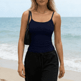 thumbnail image 5 of Tank Tops Womens Basic Adjustable Spaghetti Strap Camisole Slim Fit Summer Going Out Cami Tops Dark Blue XS, 5 of 5