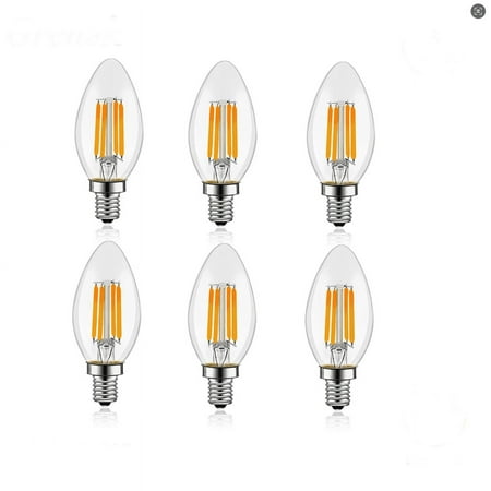 C35 Candle Light Bulbs Candelabra Light Bulb 60W Equivalent E12 LED Bulb Dimmable LED Light Bulb 2700K Warm White 6W 6 Pack