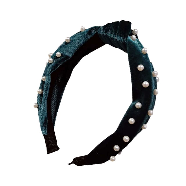 Diadema con nudo torcido Minnieouse de perlas elegante accesorios para el cabello Verde oscuro