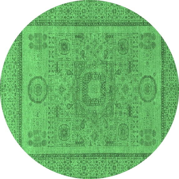 Ahgly Company Indoor Round Abstract Emerald Green Modern Area Rugs, 7' Round