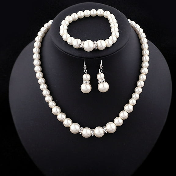 rygai 1 Set Wedding Jewelry Set Exquisite Inlaid Artistic Faux Pearl Necklace Earring Bracelet for Banquet,White
