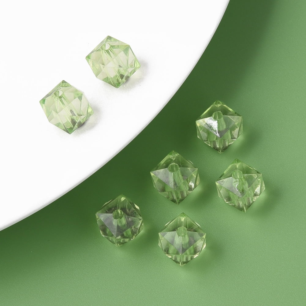 500gs Transparent Acrylic Beads Faceted Cube Light Green 10x11x11mm Hole: 2mm about 670pcs/500g