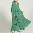 thumbnail image 2 of XUNKUSGA Dresses for Girls Classic Soild Color Chiffon Layered Flare Sleeve Open Abaya Dress Casual Flowing Cardigan Dress Dubai Travel Party Maxi Abaya with Tie Belt,Green, 2 of 8