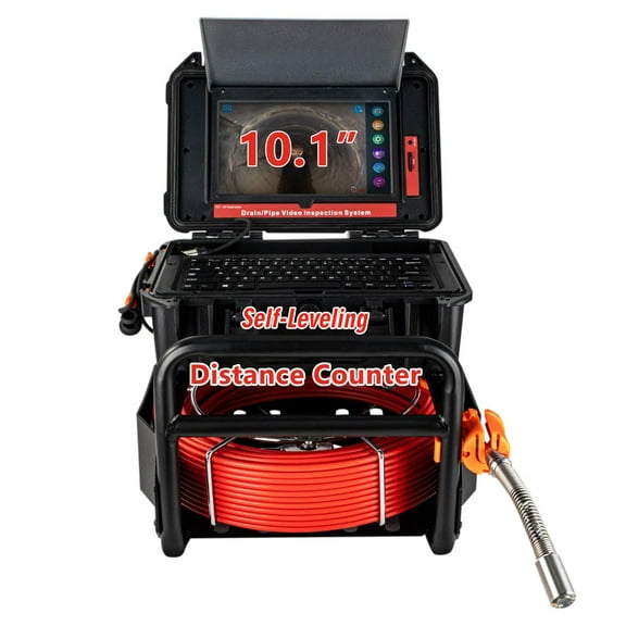 Sewer Camera, Self Leveling Sewer Inspection Camera 165ft with Meter Marker and DVR, 10.1'' 1080P HD Screen Drain Camera with 12 Adjustable Lights, 16GB SD Card, Plumbing Camera for Pipe Inspection